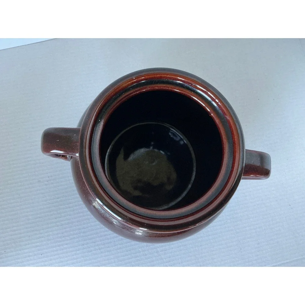Vintage Ceramic Bean Pot Double Handle‎ Brown Stoneware USA Crock Small